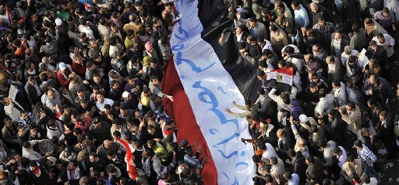 Aksi unjuk rasa di Lapangan Tahrir, Kairo, Mesir. 