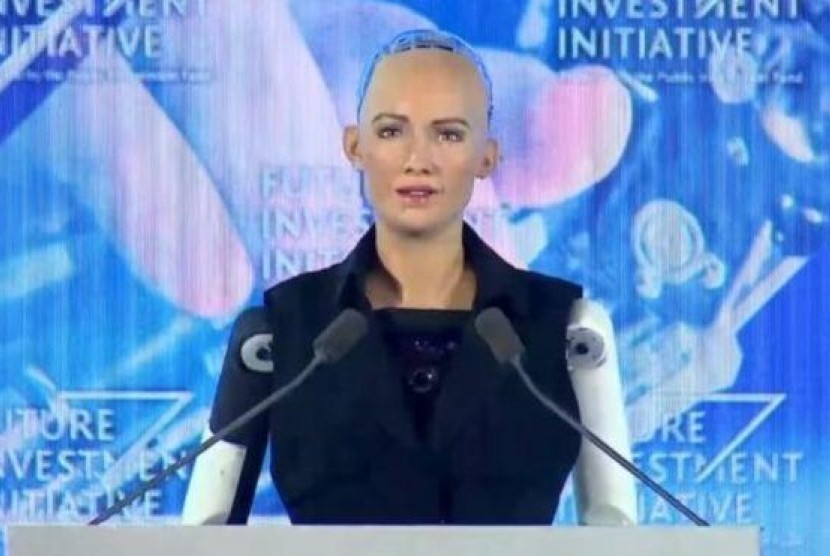 Robot Sophia, robot pertama yang diberi kewarganegaraan oleh Arab Saudi.