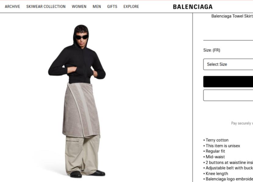 Rok handuk Balenciaga dibanderol seharga Rp 14,2 juta.