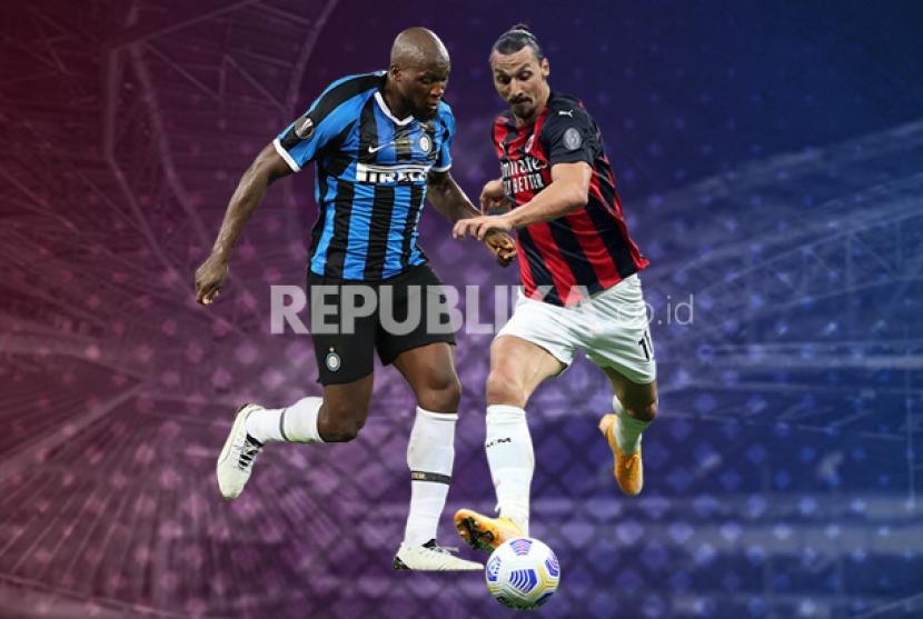 Striker Inter Milan Romelu Lukaku (kiri) dan striker AC Milan Zlatan Ibrahimovic.