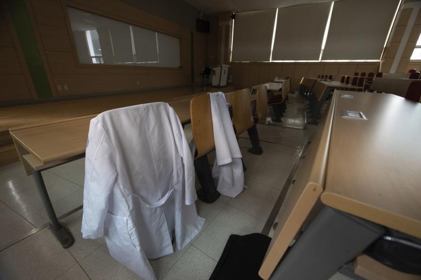 Ruang kuliah terlihat di sebuah sekolah kedokteran di Daegu, Korea Selatan.