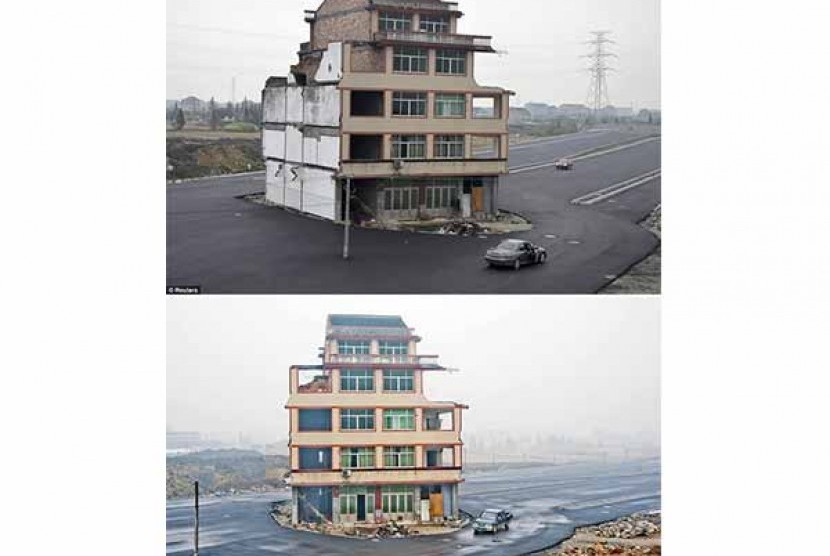 Rumah yang dikeliling jalan raya di Cina