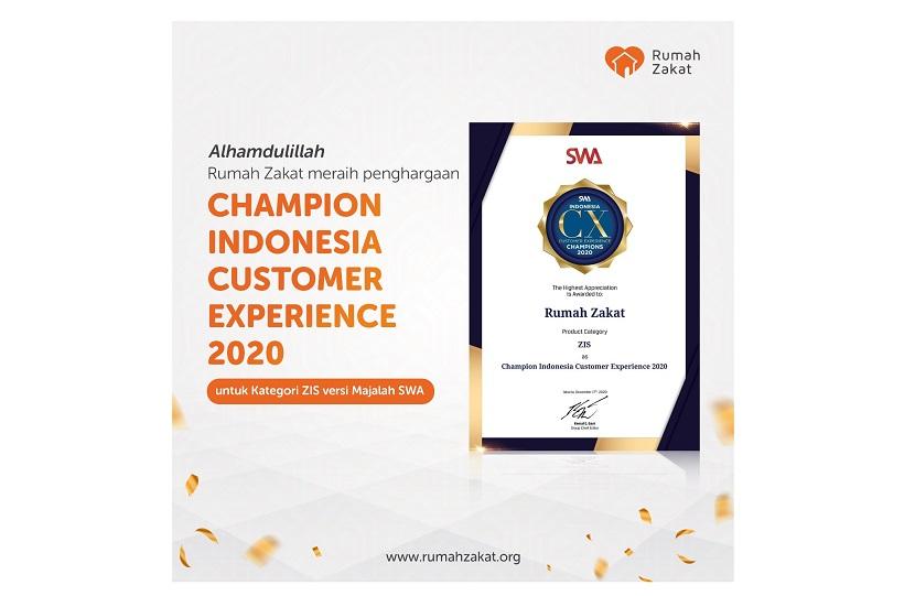 Rumah Zakat berhasil mendapatkan penghargaan Customer Experience Champion 2020 untuk Kategori ZIS dan Top 3 Digital Marketing Champion yang digelar dalam acara Indonesia Customer Experience Champions 2020 and Digital Marketing Champion 2020 oleh majalah SWA dan Business Digest. 
