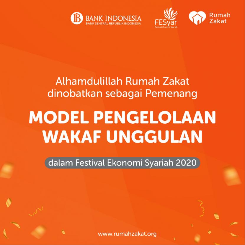 Rumah Zakat meraih Juara 1 Lembaga Zakat, Infak, Sedekah dan Wakaf (Ziswaf) untuk kategori Model Pengelolaan Wakaf Unggulan dalam ajang Festival Ekonomi Syariah (FeSyar) 2020, yang digelar Bank Indonesia (BI).