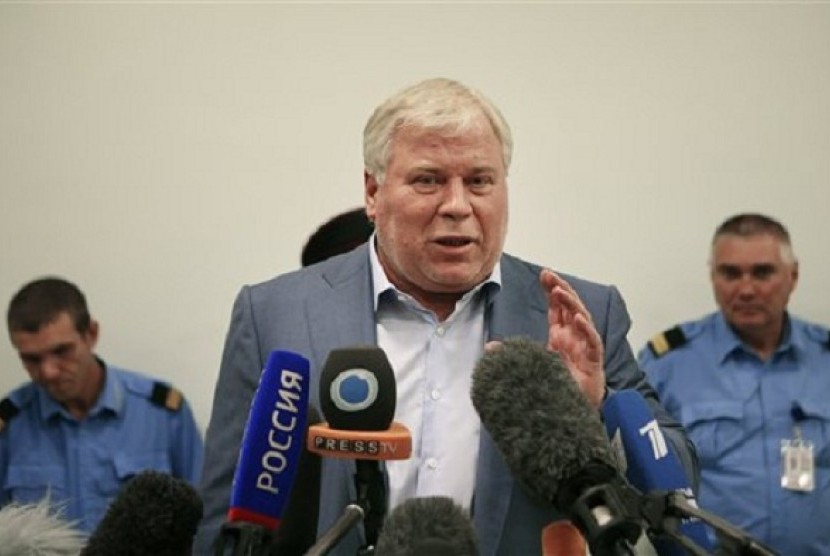 Russian lawyer Anatoly Kucherena speaks to the media after visiting National Security Agency leaker Edward Snowden at Sheremetyevo airport outside Moscow, Russia, Wednesday, July 24, 2013. 