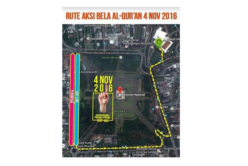 Rute demo bela Alquran pada Jumat (4/11) besok.