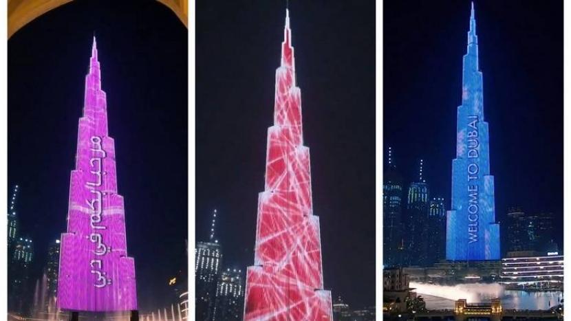 Dubai Keluarkan Stimulus Ekonomi Tambahan 1,7 Miliar Dolar. Foto: Saat pembukaan kembali sektor wisata Dubai, Selasa (7/7) kemarin, Dubai menyuguhkan pertunjukan selamat datang yang megah di menara Burj Khalifa.