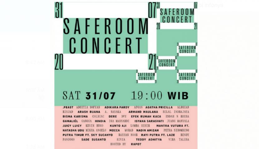 Safe Room Concert akan ditayangkan di Youtube pada Sabtu, 31 Juli 2021.