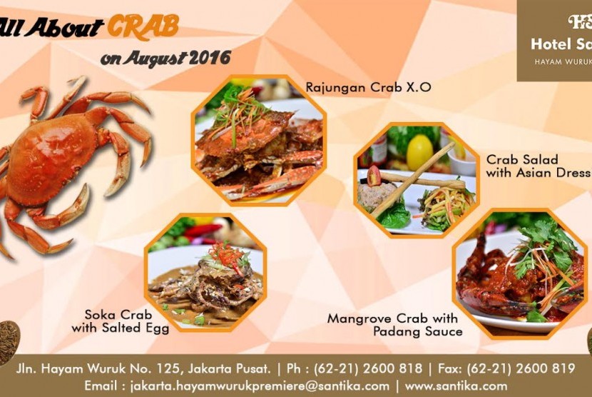 Sajian menu spesial All About Crab di Hotel Santika Premiere Hayam Wuruk Jakarta. 