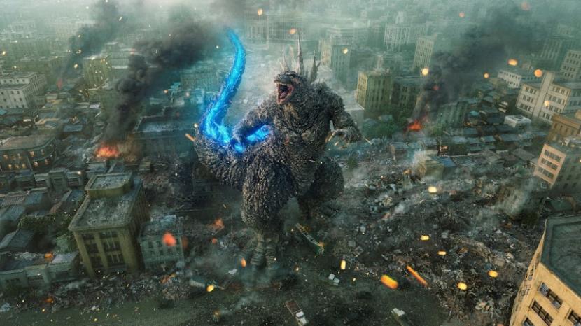 Salah satu adegan di film Godzilla Minus One. Film ini mengalahlan rekor Parasite sebagai film non Inggris dengan pendapatan kotor tertinggi dalam sejarah box office AS.  