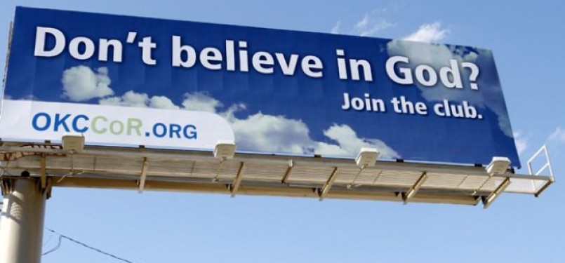 Salah satu billboard yang mengkampanyekan ateisme di Oklahoma Citya, Amerika Serikat.