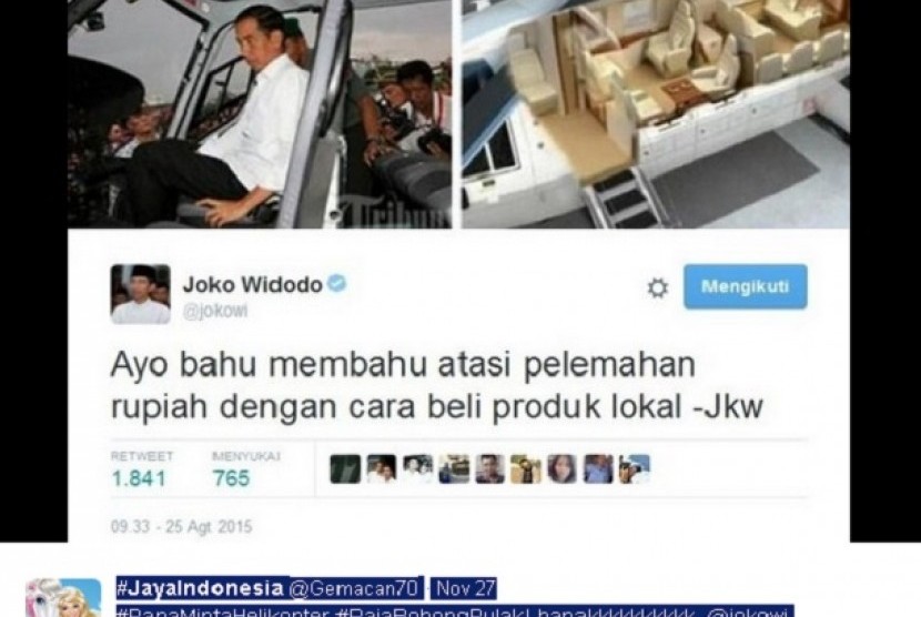 Salah satu cuitan netizen yang menyindir Presiden Jokowi.