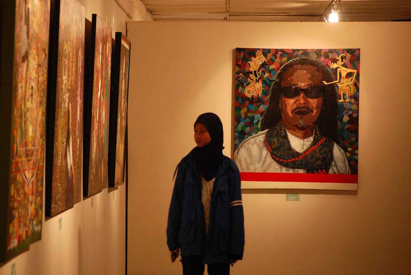 Salah satu karya pelukis Jakarta yang di pamerkan di acara Pameran Lukisan HIPTA (Himpunan Pelukis Jakarta) yang di pamerkan di Galeri Cipta II, Taman Ismail Marzuki, Jakarta Pusat, Rabu (4/6).