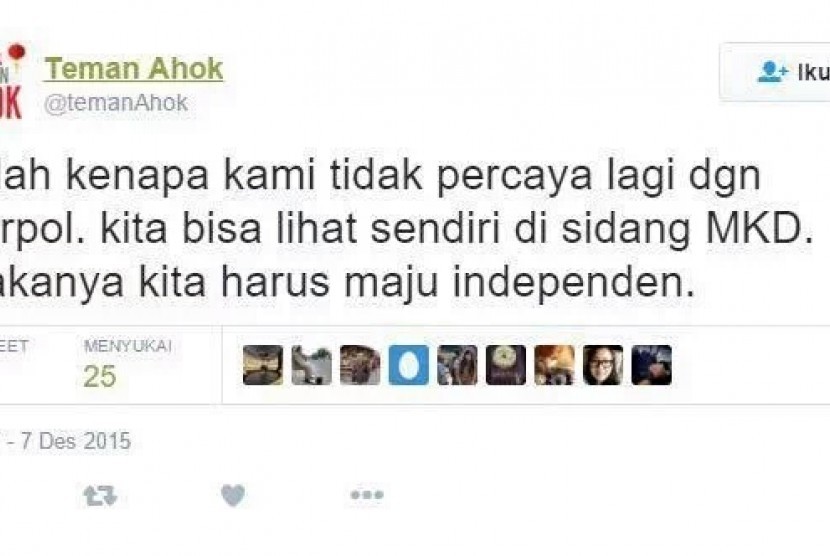 Salah satu kicauan Teman Ahok di Twitter