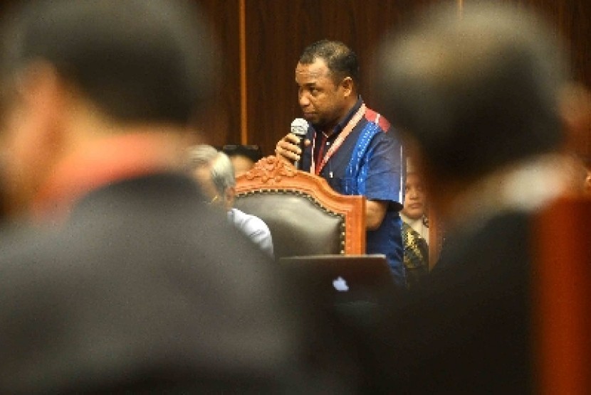 Salah satu saksi di gedung Mahkamah Konstitusi, Jakarta Pusat, Rabu (13/8).