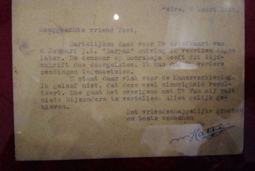 Salah satu surat Mohammad Hatta yang dipamerkan di Museum Nasional