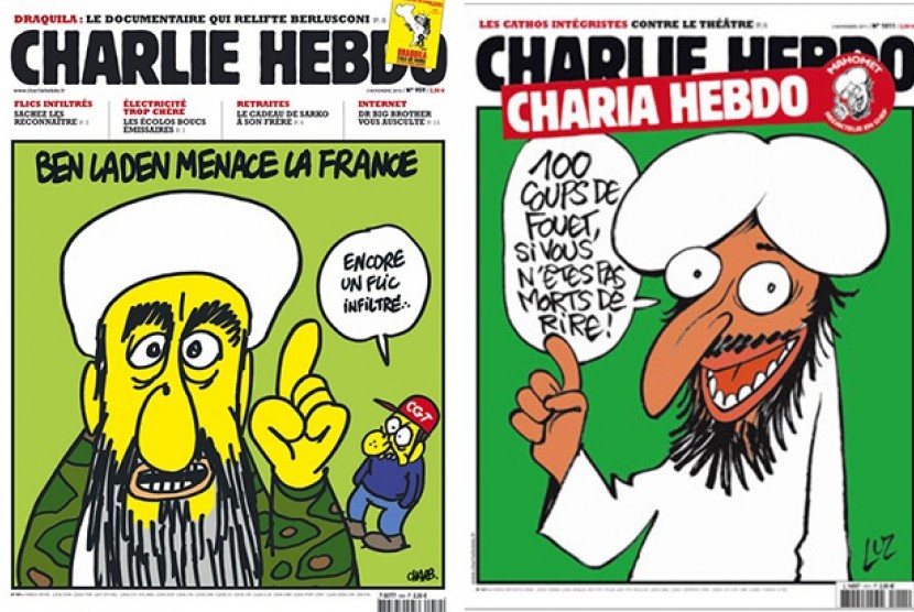Salah satu tampilan muka majalah Charlie Hebdo.