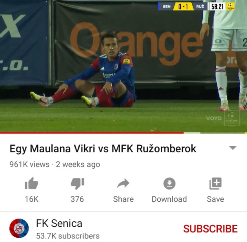 Salah satu video yang diunggah FK Senica di kanal youtube mereka. Di dalam video cuplikan laga tersebut, FK Senica khusus menampilkan aksi Egy Maulana Vikri saja.