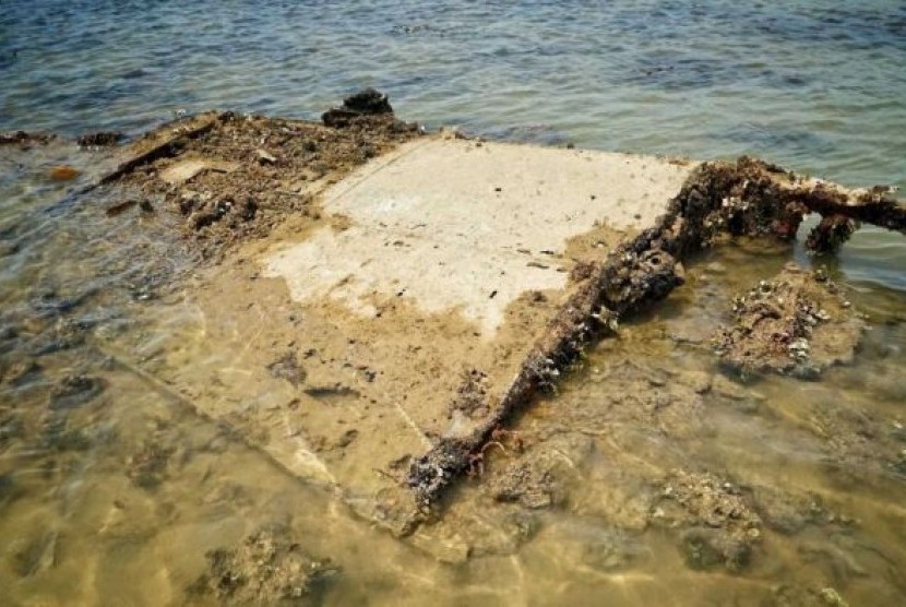 Sayap pesawat pengebom B-25 Mitchell yang jatuh di lepas pantai Darwin selama Perang Dunia II.