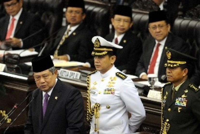 SBY during the joint session of the House of Representatives (DPR), the Regional Representative Council (DPD), and the People's Consultative Assembly (MPR) at the parliament building, Jakarta,  on Friday