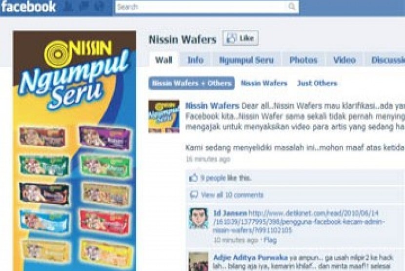 screenshot akun facebook milik Nissin