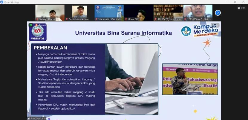 Sebanyak 421 mahasiswa Kampus Digital Kreatif Universitas BSI (Bina Sarana Informatika) yang telah berhasil lolos dalam program Magang dan Studi Independen Bersertifikat (MSIB) Batch 5 Tahun 2023, mengikuti kegiatan On Boarding.