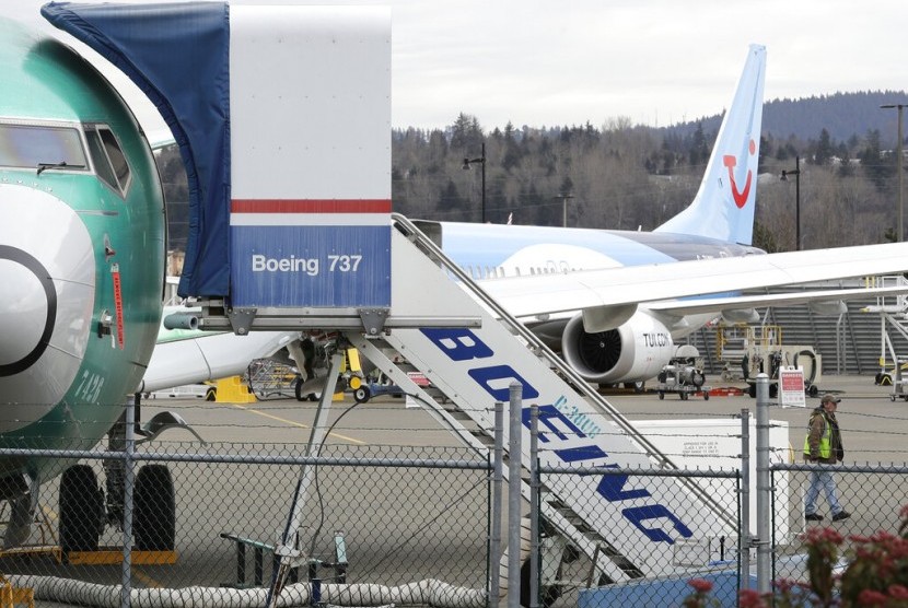 Sebuah pesawat Boeing 737 MAX 8 sedang dirakit untuk TUI Group di Pabrik Perakitan Boeing Co's di Renton, Washington.