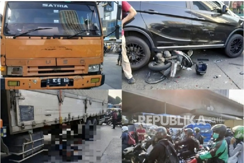 Sebuah truk box menabrak delapan kendaraan di Slipi, Jakarta Barat, Selasa (26/11/2024).