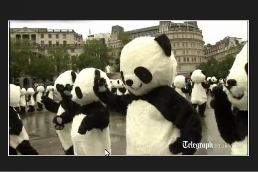 Sejumlah 108 orang berkostum panda dan melakukan pertunjukan di London untuk meningkatkan kesadaran tentang panda. 