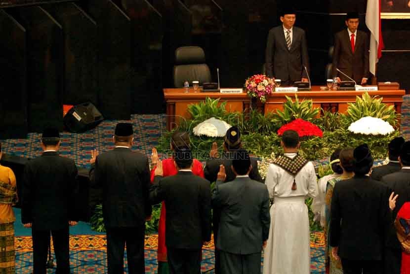 The sworn in ceremony of Jakarta's new members of parliament in Jakarta on Monday.
