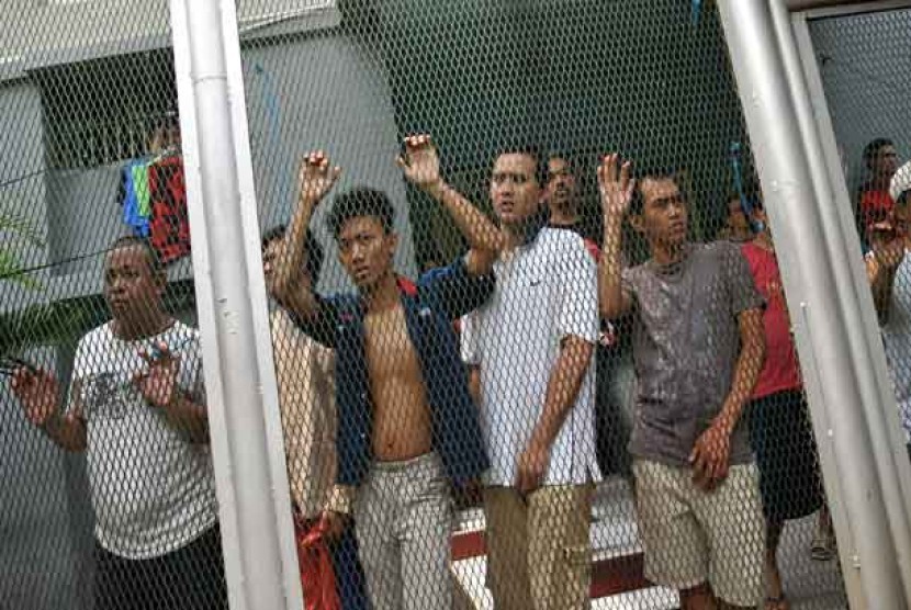 Sejumlah narapidana di Rumah Tahanan (Rutan) Salemba, Jakarta Pusat.
