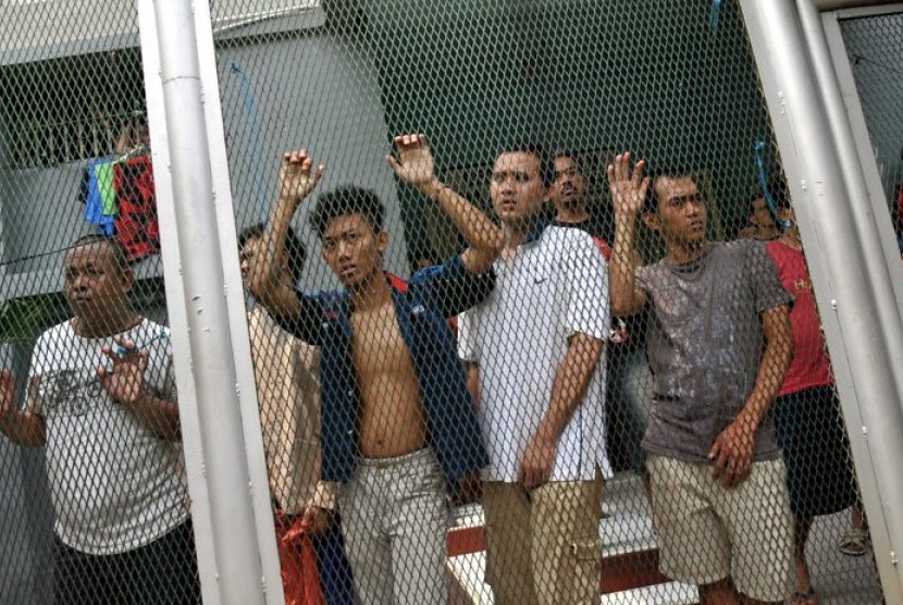 Sejumlah narapidana melakukan aktivitas di Rumah Tahanan (Rutan) Salemba, Jakarta