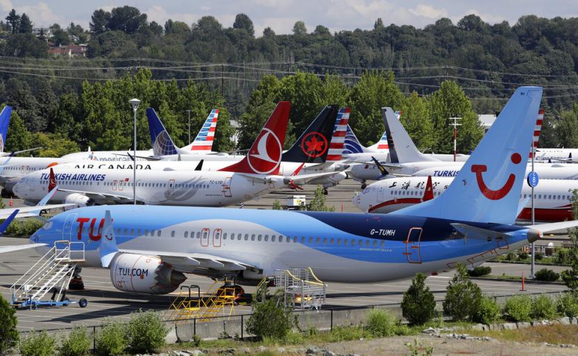 Sejumlah pesawat Boeing 737 Max dikandangkan di Boeing Field Seattle, Amerika Serikat.