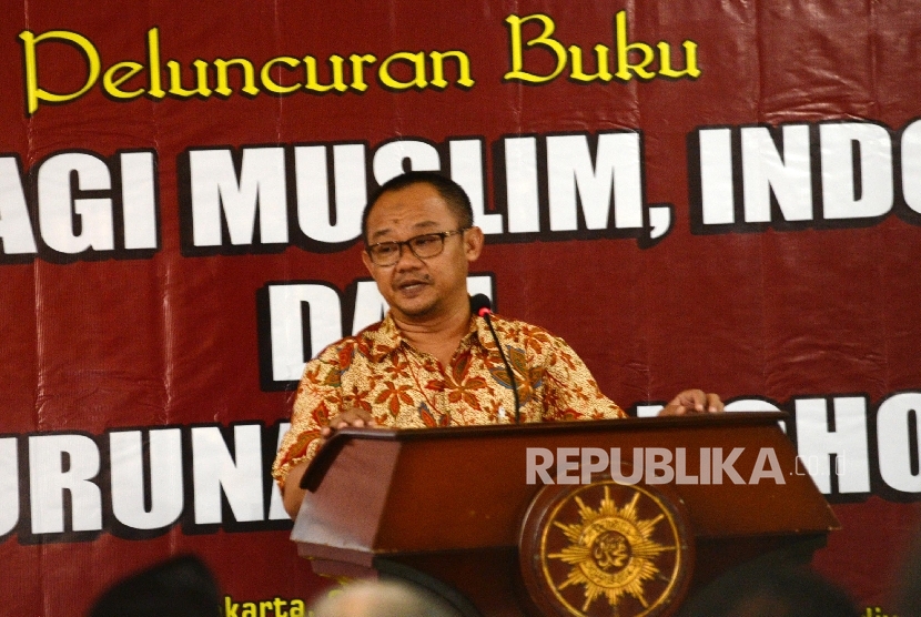 Sekretaris Umum Muhammadiyah Abdul Mu’ti berpidato saat peluncuran buku 