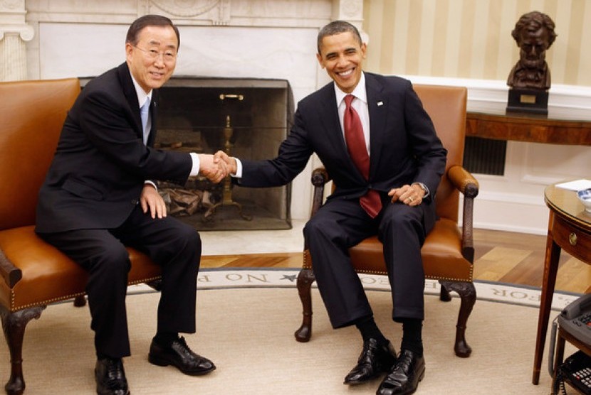 Sekjen PBB Ban Ki-moon (kiri) dan Presiden AS Barack Obama.