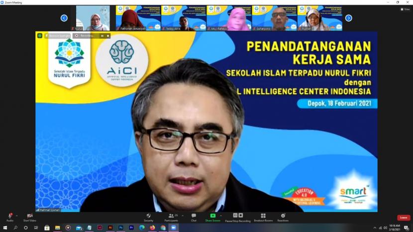 Sekolah Islam Terpadu (SIT) Nurul Fikri menandatangani nota kesepahaman dengan Artificial Intelligence Center Indonesia (AICI), yang berlangsung secara daring melalui aplikasi Zoom, Kamis (18/2). 