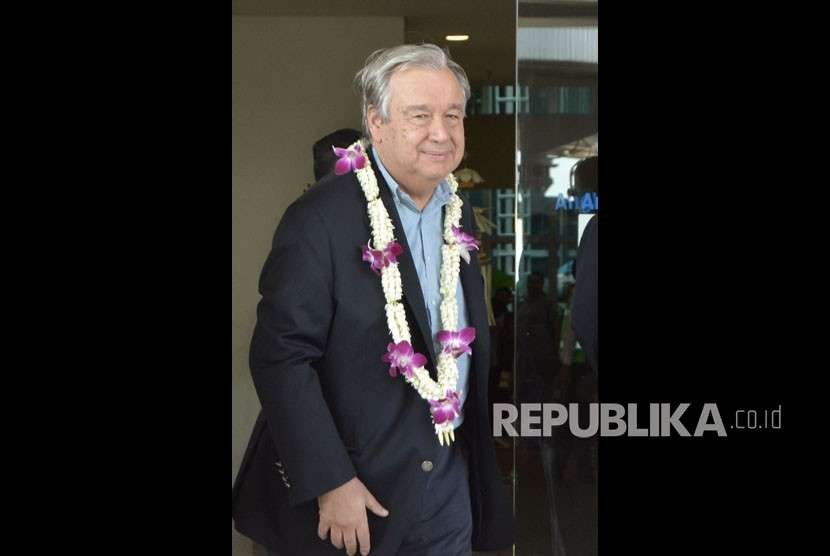 Sekretaris Jenderal PBB Antonio Guterres tiba di Bandara Internasional I Gusti Ngurah Rai, Bali, Rabu (10/10).