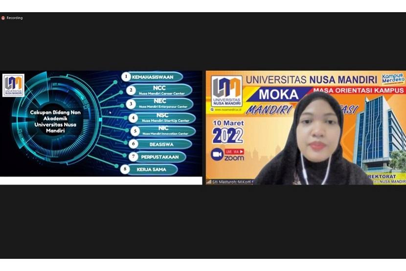 Selain mengenalkan tentang akademik kampus, Universitas Nusa Mandiri (UNM) dalam PKKMB (Pengenalan Kehidupan Kampus Bagi Mahasiswa Baru) melalui Moka (Masa Orientasi Kampus), mengenalkan pula mengenai bidang non-akademik kampusnya.