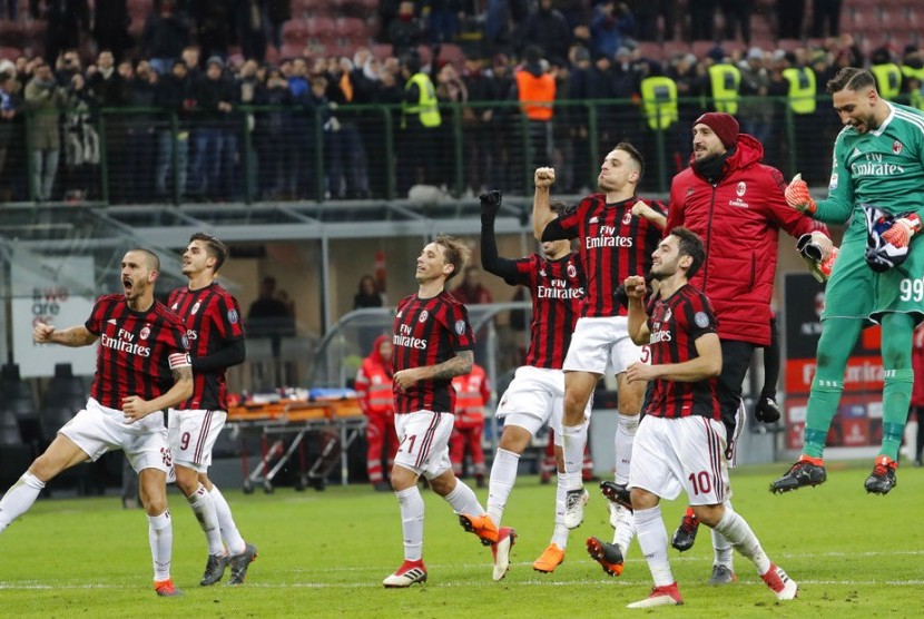 Selebrasi kemenangan para pemain AC Milan.