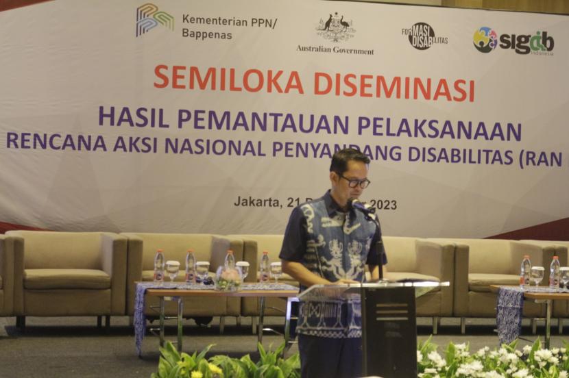 Semiloka untuk mengevaluasi implementasi Rencana Aksi Nasional Penyandang Disabilitas (RAN PD) dan situasi pemenuhan hak penyandang disabilitas di Indonesia yang diadakan Bappenas bersama Forum Masyarakat Pemantau untuk Indonesia Inklusif Disabilitas (FORMASI Disabilitas) di Jakarta, Kamis (21/12/2023) 