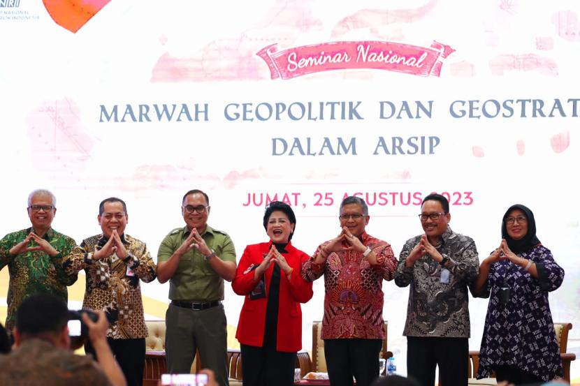 Seminar Nasional Marwah Geopolitik dan Geostrategi dalam Arsip yang digelar Arsip Nasional Republik Indonesia (ANRI) di Ruang Noerhadi Magetsari ANRI, Jakarta, Jumat (25/8/2023).