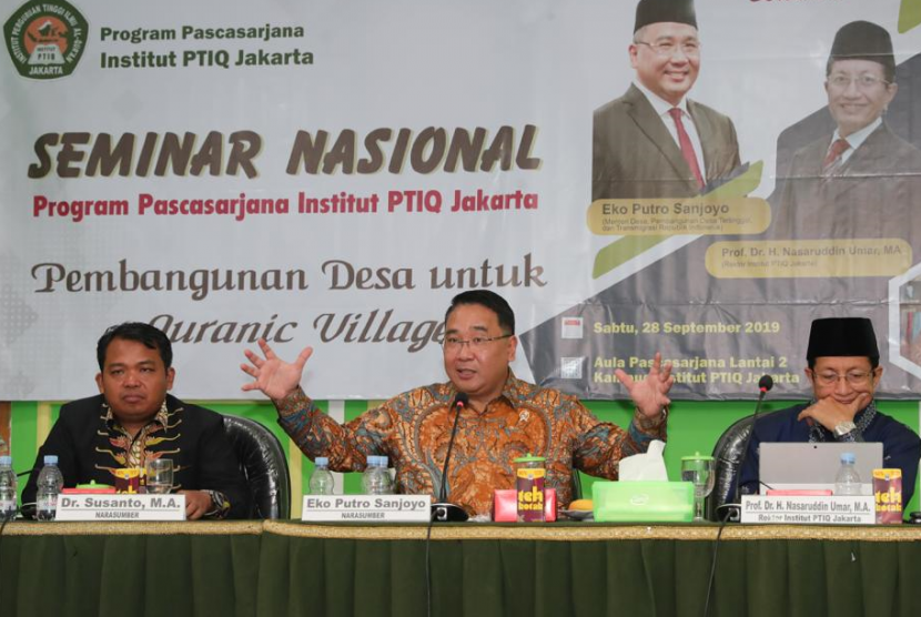 Seminar nasional program Pascasarjana Institut PTIQ bersama Menteri Desa, Pembangunan Daerah Tertinggal, dan Transmigrasi di Jakarta, Sabtu (28/9).