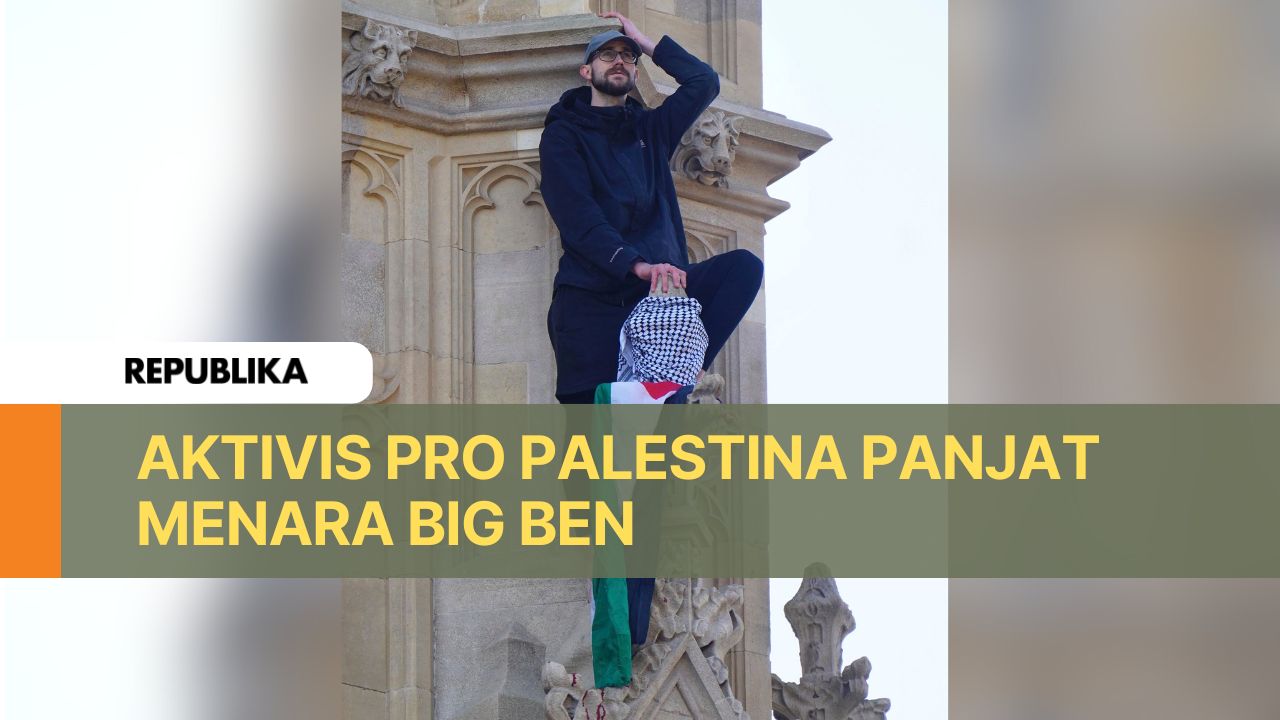 Seorang aktivis pro Palestina memanjat menara Big Ben di London.