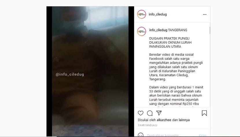 Seorang lurah diduga melakukan pungutan liar kepada anak yatim di Ciledug, Tangerang.