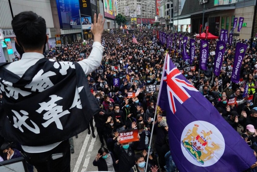 Demonstran Hong Kong protes perdagangan paralel dari China. Ilustrasi.