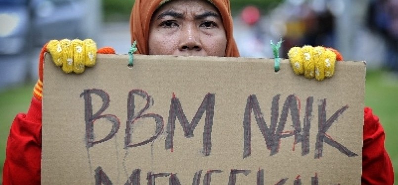 Seorang pengunjuk rasa perempuan melakukan aksi damai di depan Gedung DPR, Senayan, Jakarta. (ilustrasi)