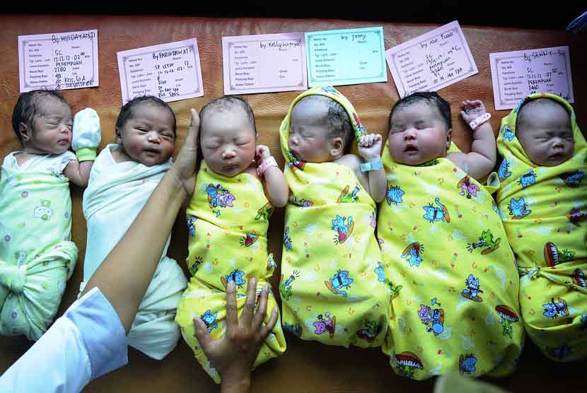  Seorang perawat memperlihatkan bayi yang lahir tanggal 12 Desember 2012 (12-12-12) di RSIA Andini Pekanbaru, Riau, Rabu (12/12).   (Antara/Viki Payoka)