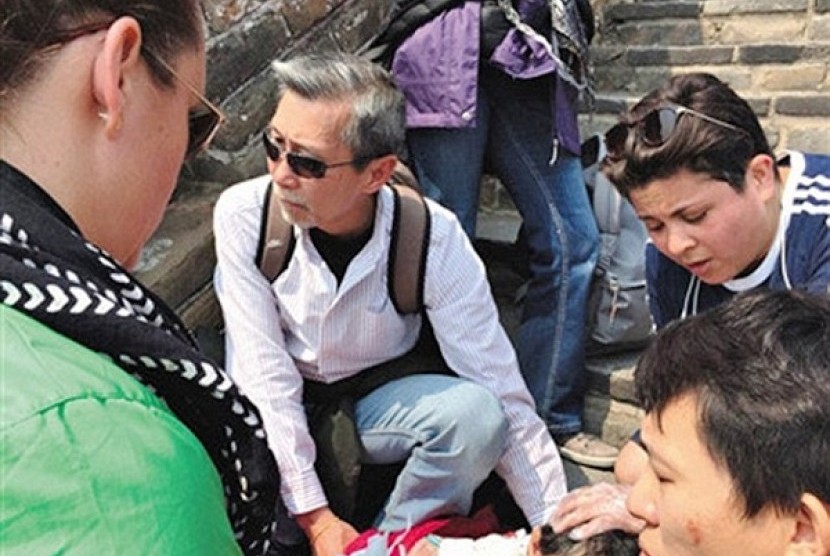 Seorang turis terjauh di tembok besar Cina