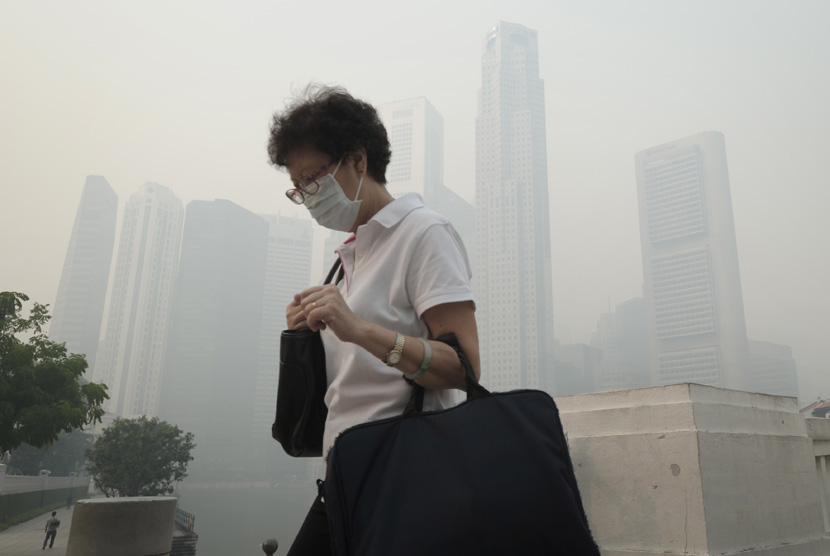 A woman wear face mask in a business district in Singapore on June 20, 2013. (illustration)
