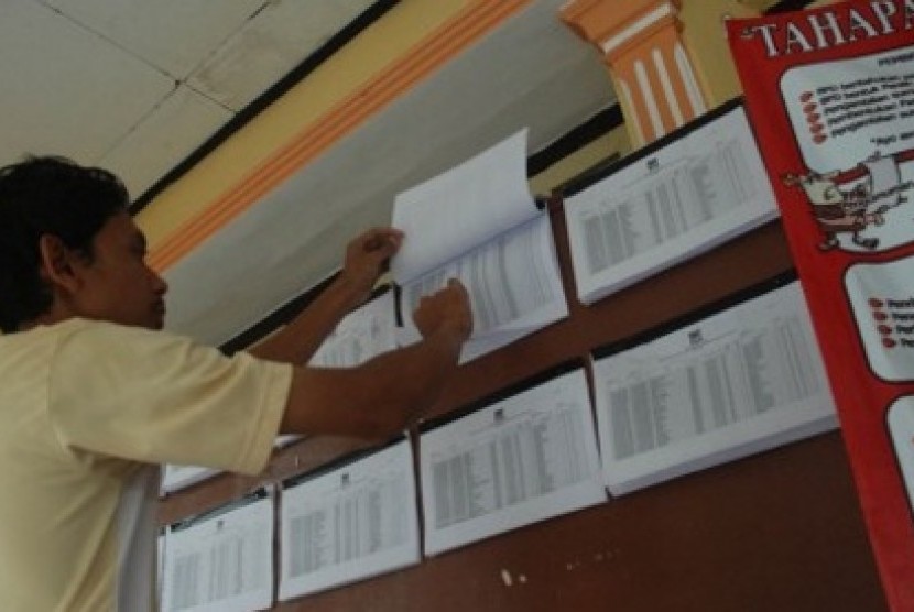 Seorang warga mengecek namanya dalam daftar pemilih tetap (DPT) / Ilustrasi 